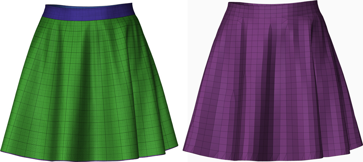 Wireframe view of the female skirt 3D model showing topology